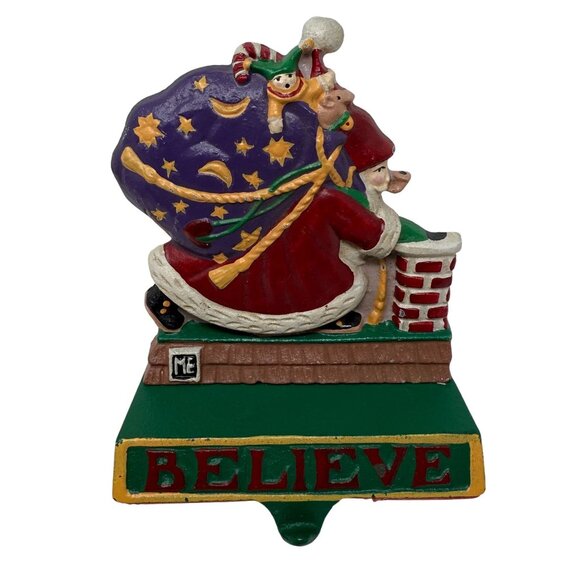 Mary Engelbreit Santa Claus Christmas Stocking Holder Cast Iron Believe Toys VTG - Picture 1 of 7